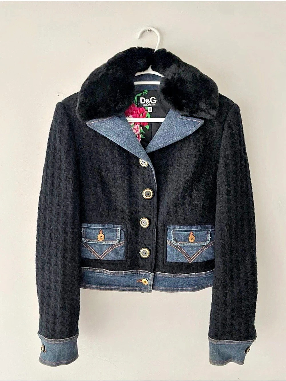 Dolce & Gabbana Women's Knit Denim Fur Jacket Size M